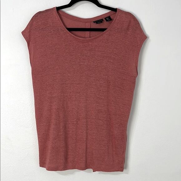 Tahari Terracota Linen Top M Relaxed Lagenlook Minimalist Breathable Natural - Picture 5 of 10